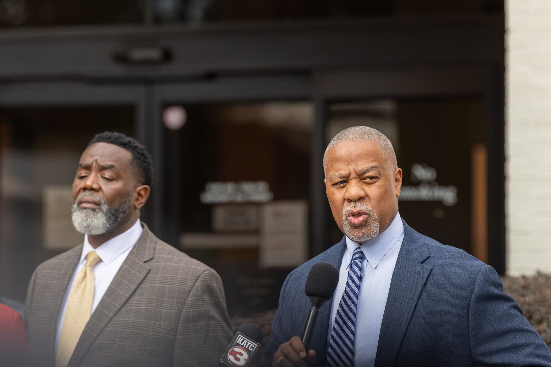 Lafayette City Councilman Kenneth Boudreaux and his brother, State Senator Gerald Boudreaux, at the African American History flag raising, Lafayette, 2026