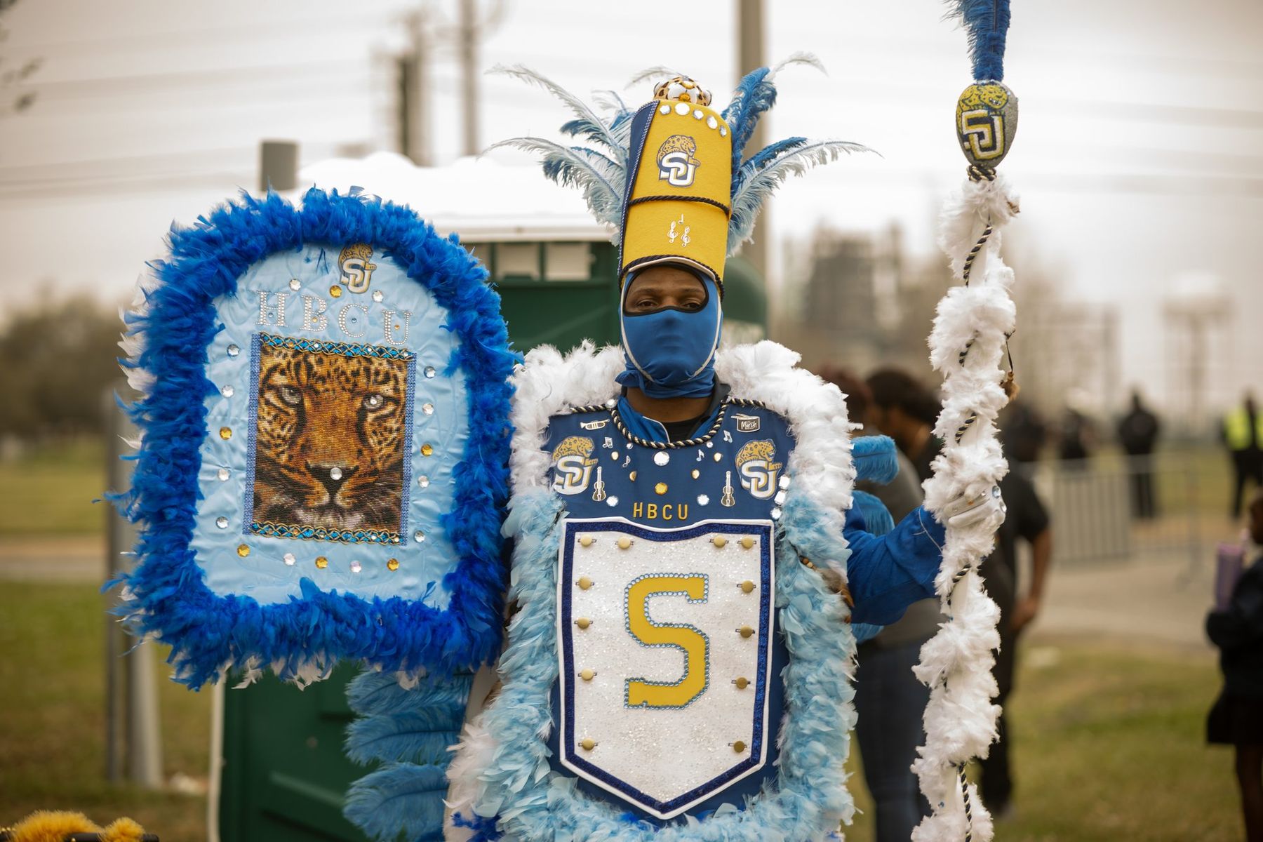A beaded suit at the parade